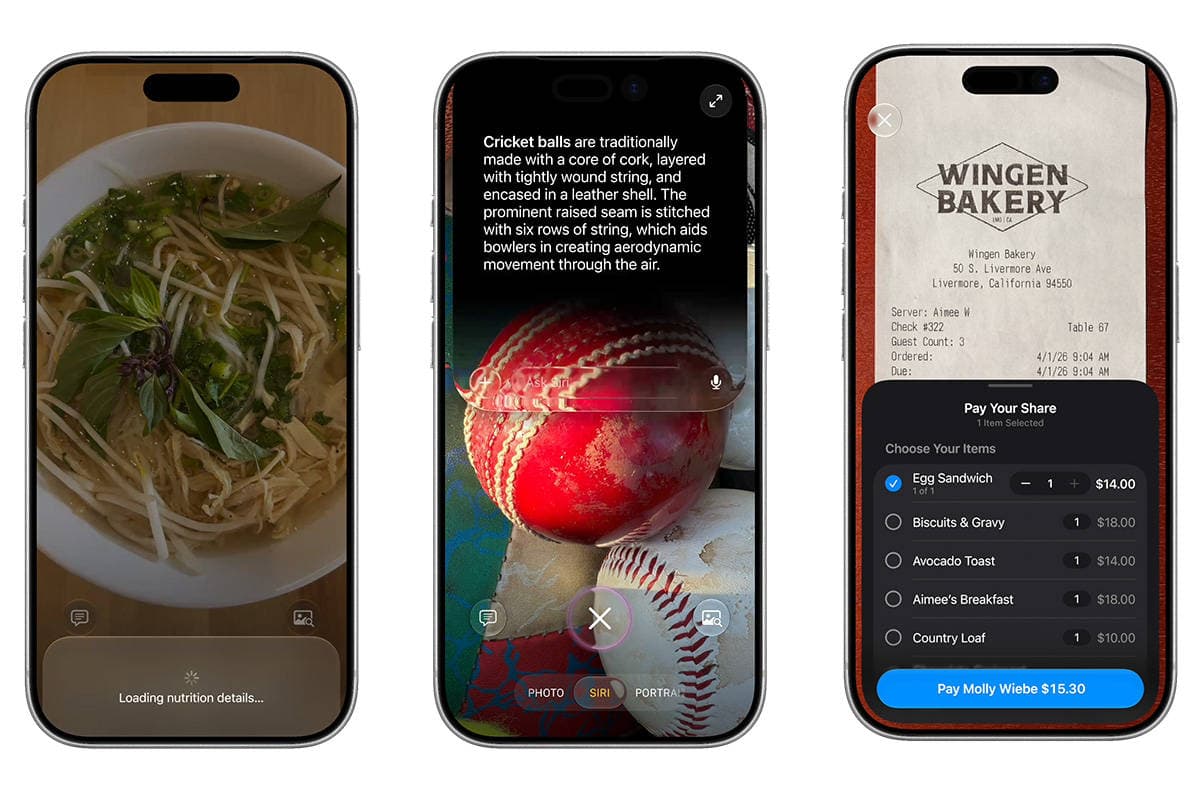 iOS 27 Camera app Siri mode identifying objects and scanning a receipt