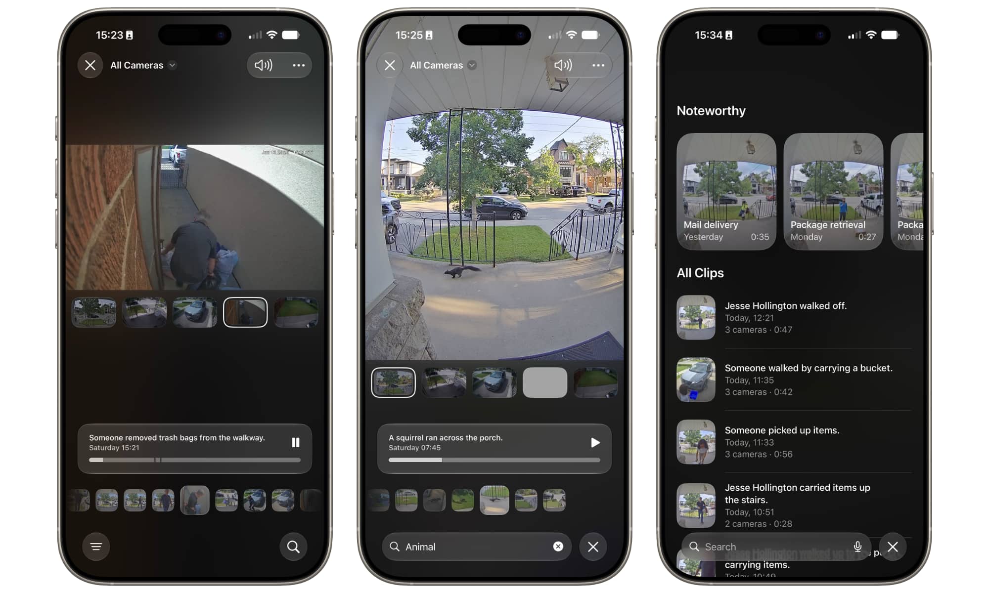 HomeKit camera clips with AI-generated descriptions and searchable video history in iOS 27