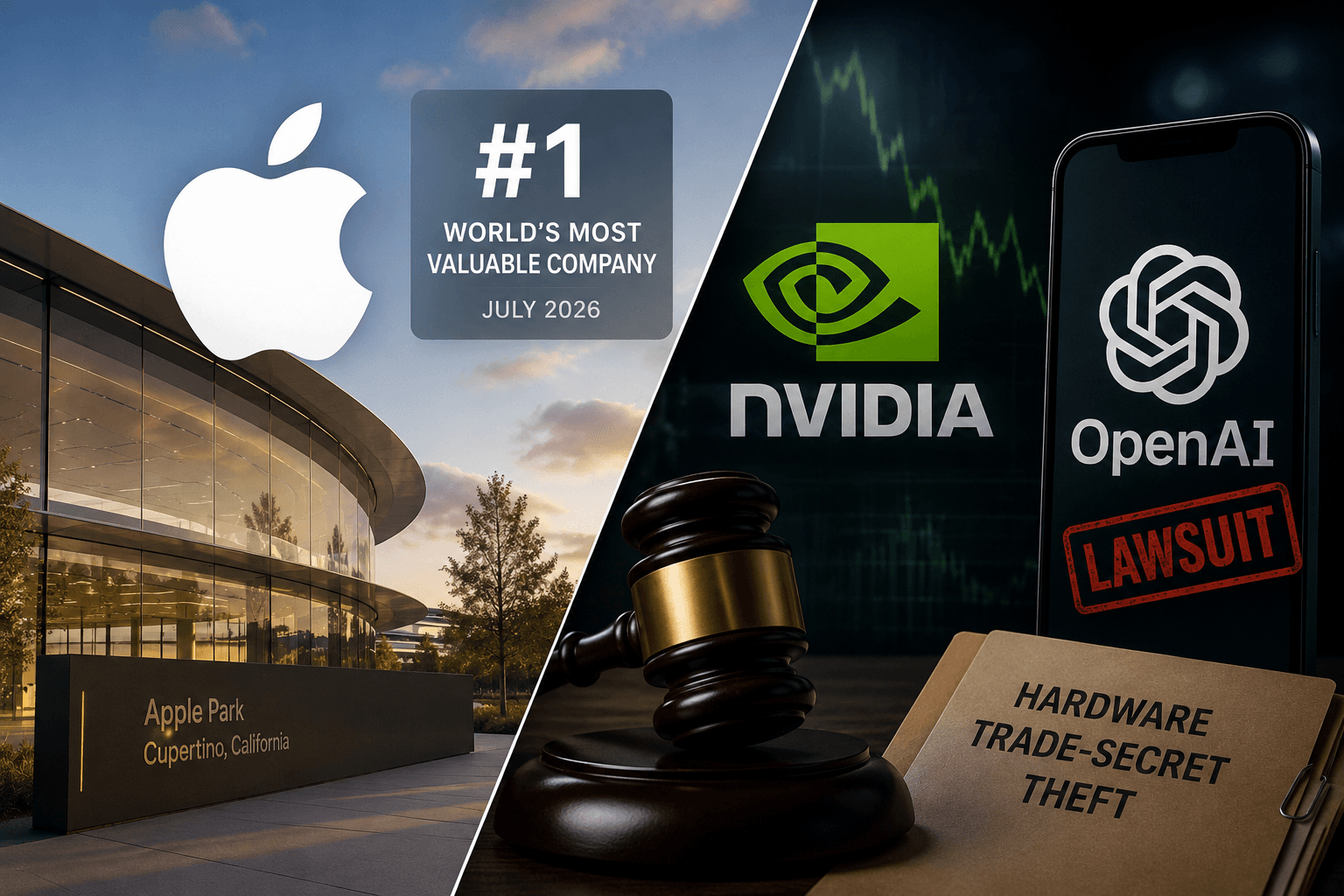 Apple overtakes Nvidia as the world's most valuable company while suing OpenAI over alleged hardware trade-secret theft in July 2026