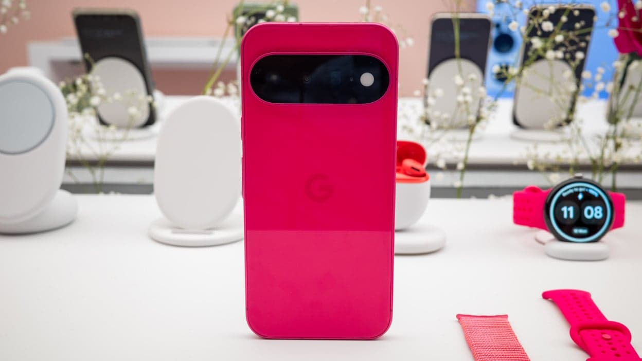 Google Pixel 11 in Hibiscus pink with matching Pixel Watch 5 and Pixel Buds