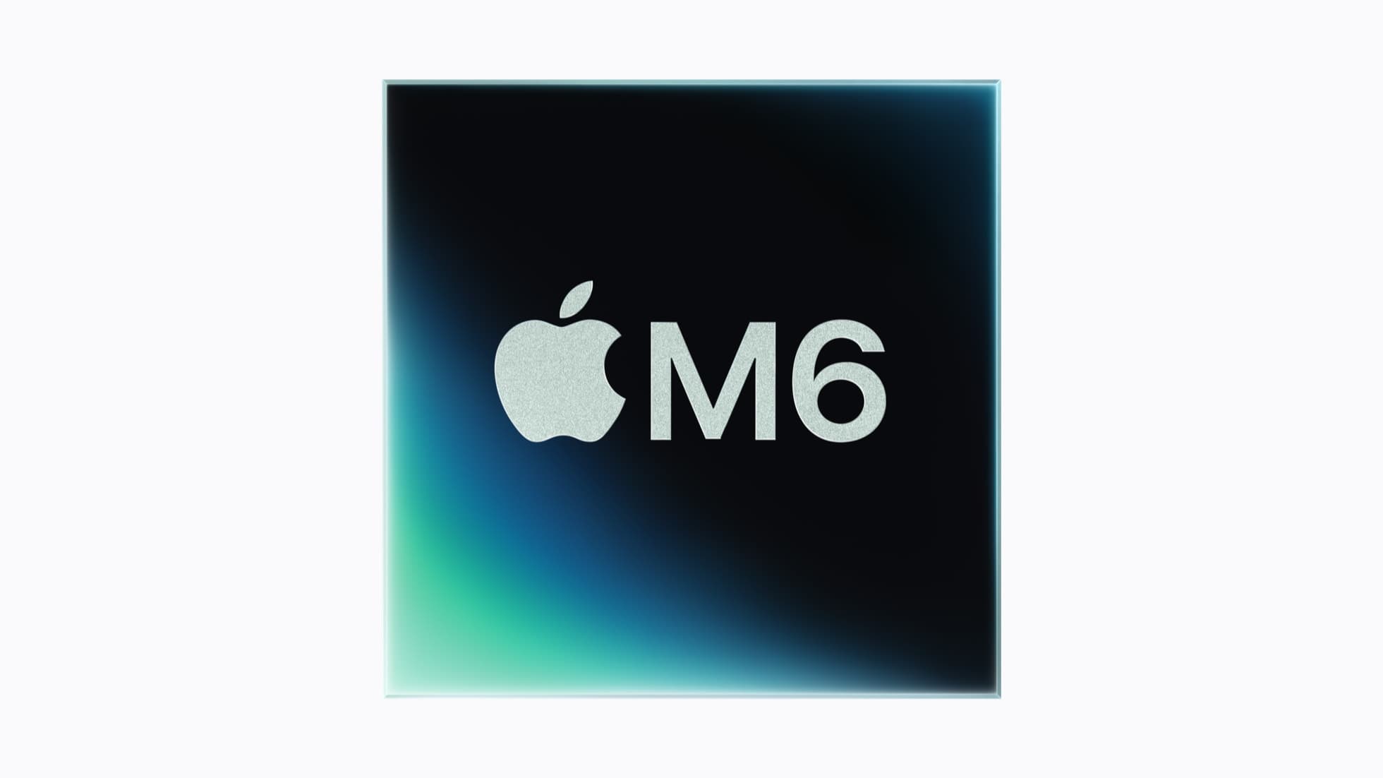 Apple M6 chip graphic with the Apple logo and M6 on a dark square