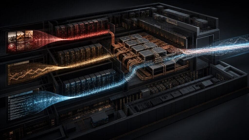 Nvidia Blackwell GPU module facing server racks marked Cambricon, Huawei, and China in a dark data center