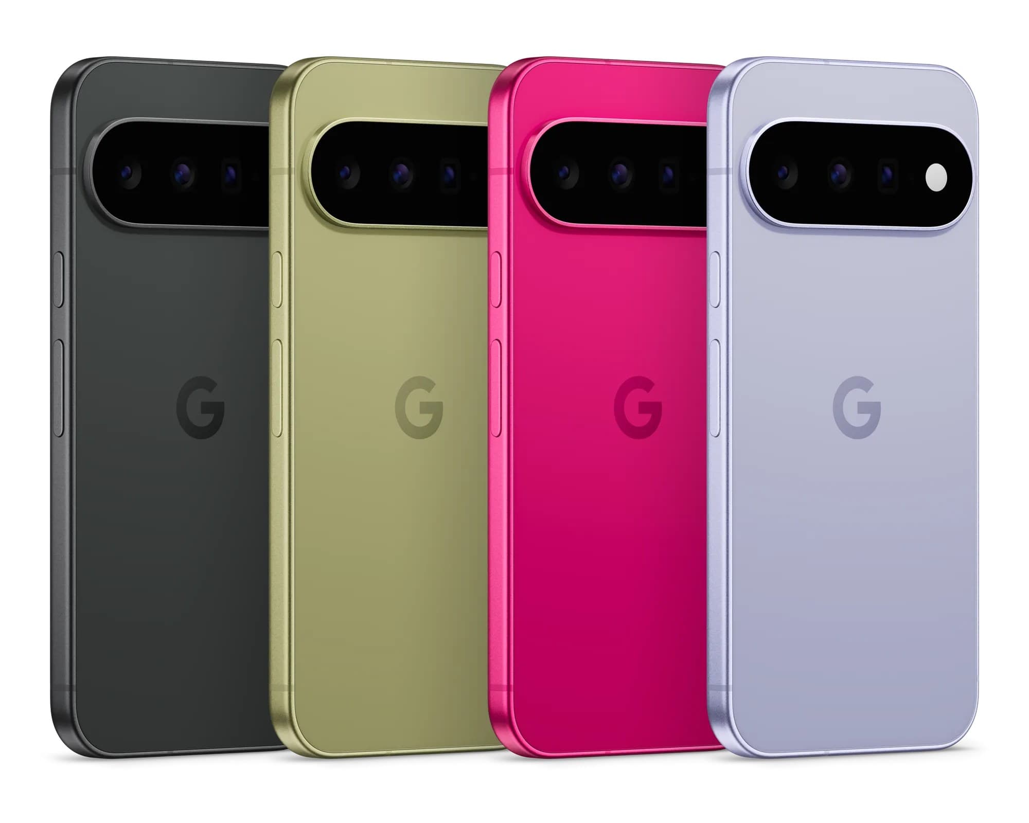Back of the Google Pixel 11 in Obsidian, Pistachio, Hibiscus and Frost colours