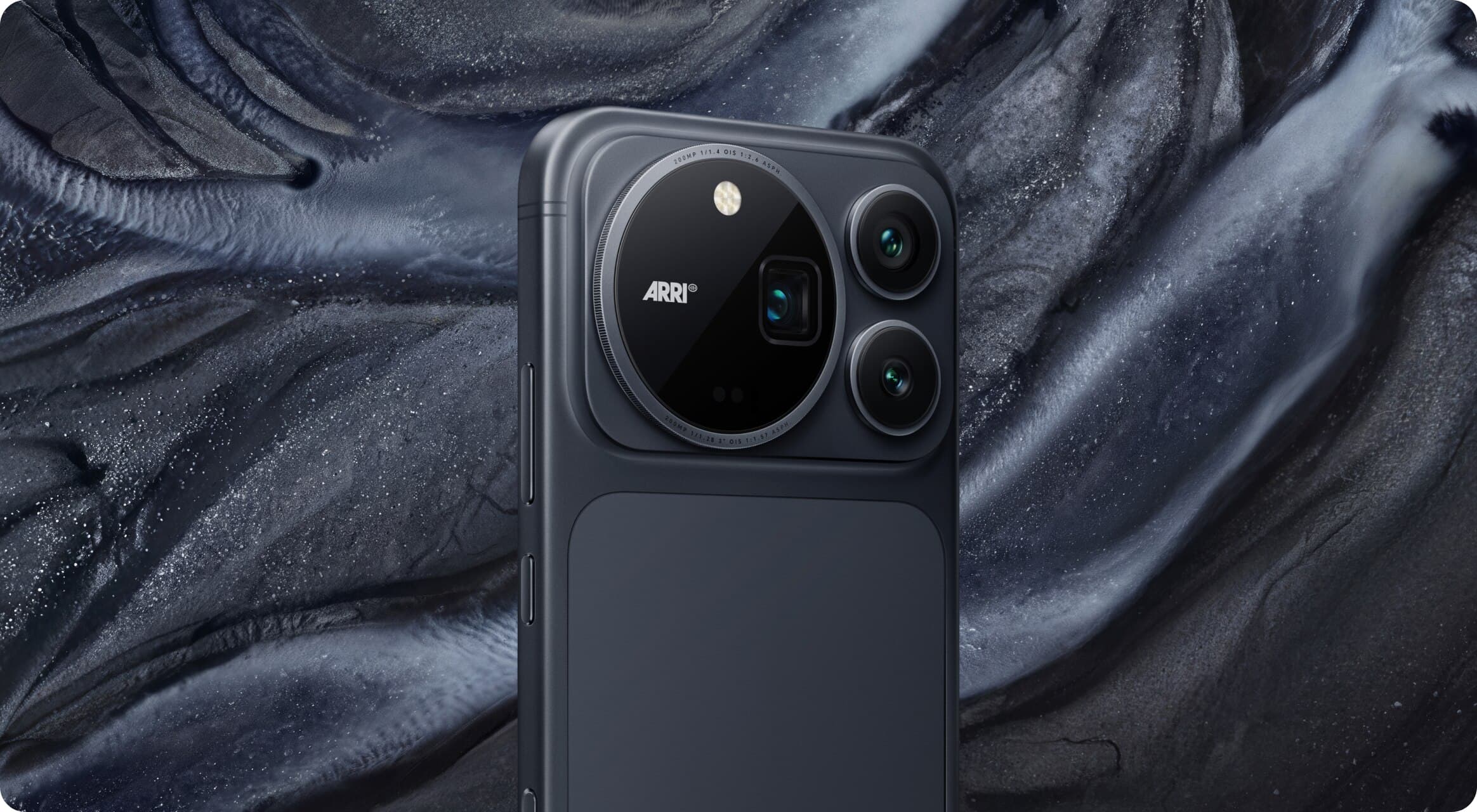Honor Magic 9 Pro Max in Shadow Black, rear three-quarter view with ARRI camera island