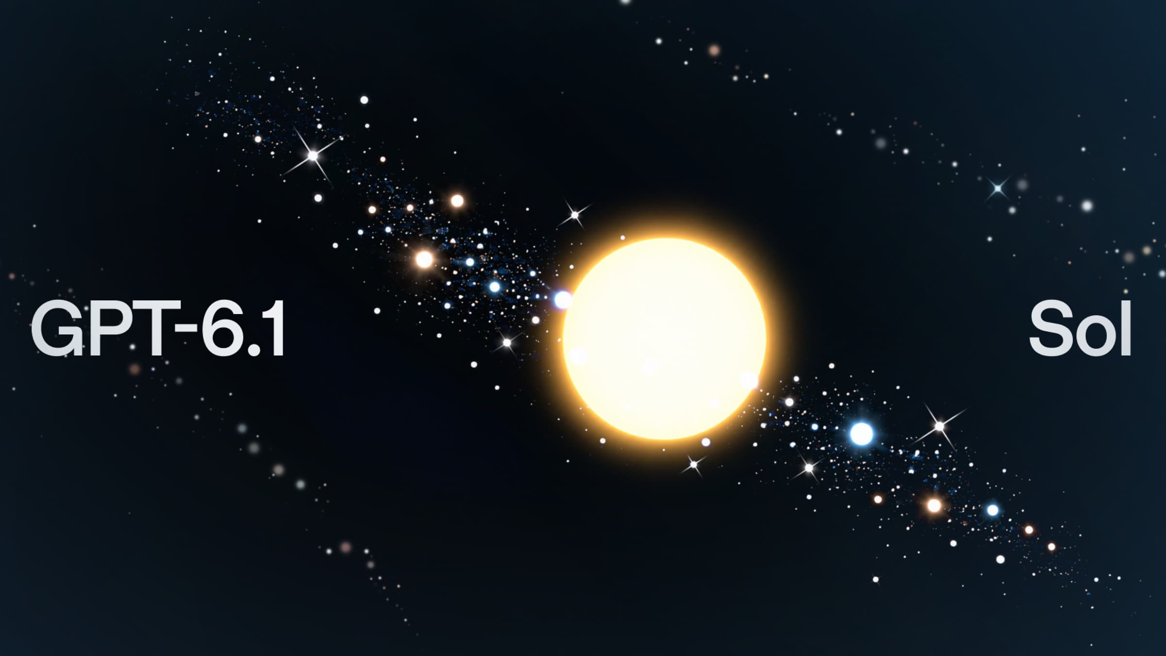 Official OpenAI GPT-6.1 Sol key visual with abstract golden light forms on black